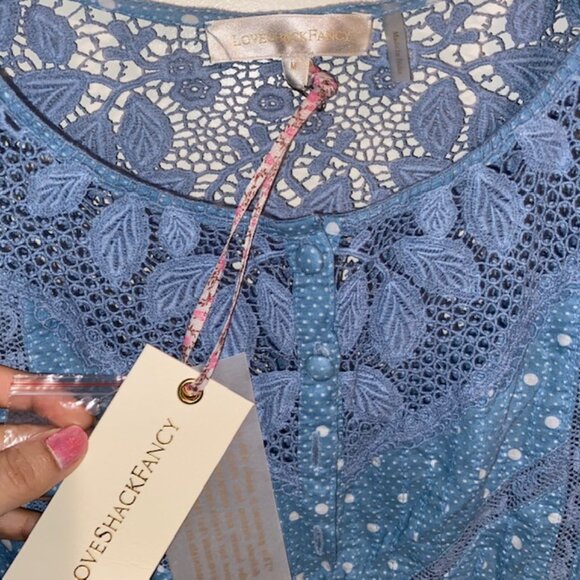 NWT LoveShackFancy Jaislyn blue Cotton Mini Dress - Women's Medium Puff Sleeves - Picture 5 of 9